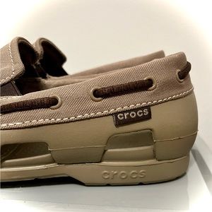 CROCS Men's Beach Line Boat Slip On Size 8 Beige Khaki Tan Canvas Lightweight